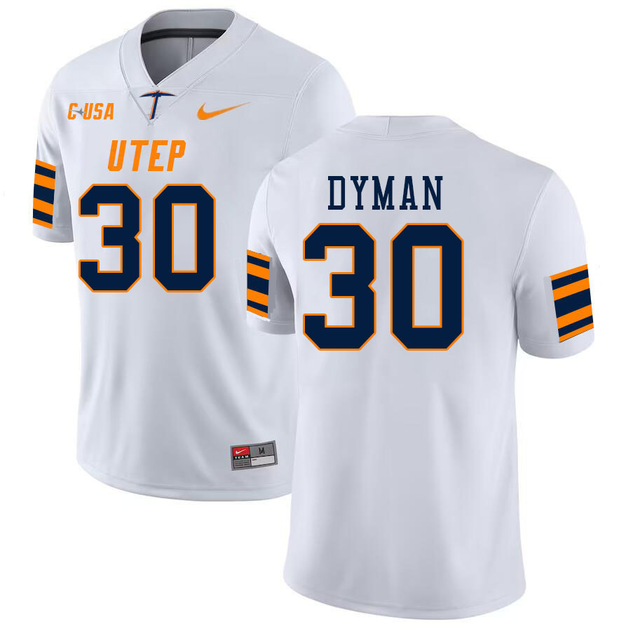 Men-Youth #30 Nate Dyman UTEP Miners 2023 College Football Jerseys Stitched-White